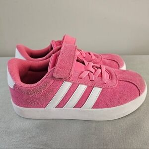 ADIDAS Vl Court Girls Pink Suede Velcro Closure Sneakers, Shoes